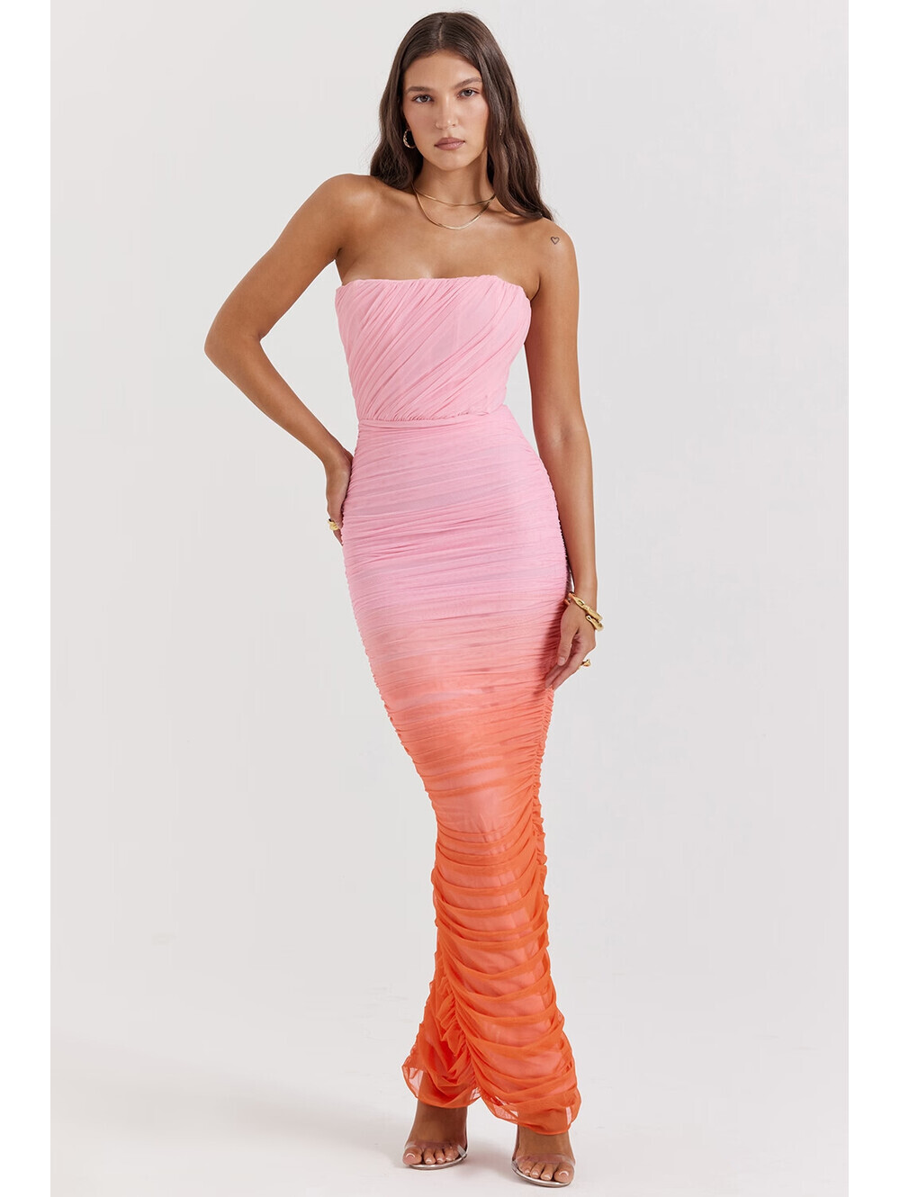 NEW, House of CB Sapphire Ombre Gathered Maxi Dress in Pink Sz M #MD2493